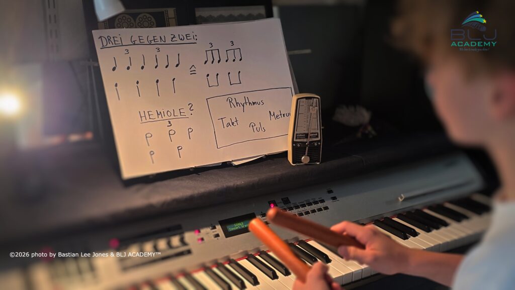 Einblick in die Unterrichtsatmosphäre der BLJ Academy. Musiktheorie und Rhythmik mit Klanghölzern